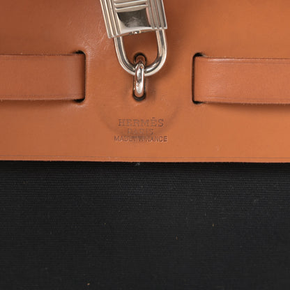 Hermes Toile Vache Calfskin Herbag 30 PM Black Natural 7 of 21