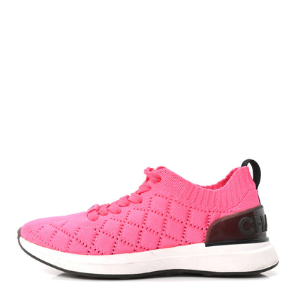 Chanel Mixed Fibers Quilted Womens CC Sneakers 37.5 Bright Pink 1 of 8