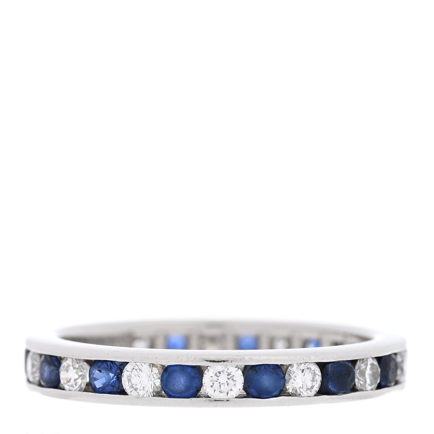 Tiffany Platinum Diamond Blue Sapphire Eternity Band Ring 54 6.75 3 of 5