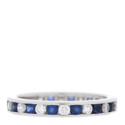 Tiffany Platinum Diamond Blue Sapphire Eternity Band Ring 54 6.75 3 of 4