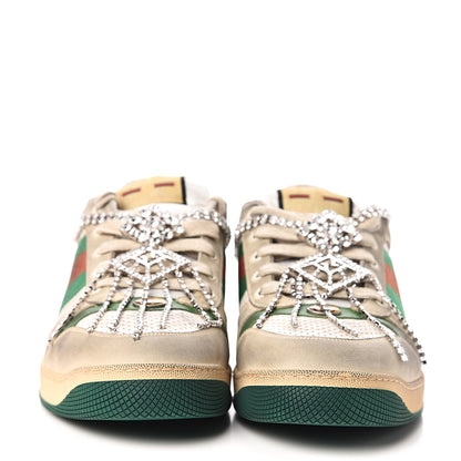 Gucci Nubuck Calfskin Web Removable Crystals Mens Screener Sneakers 12 Dusty Milk New Mystic White 2 of 11