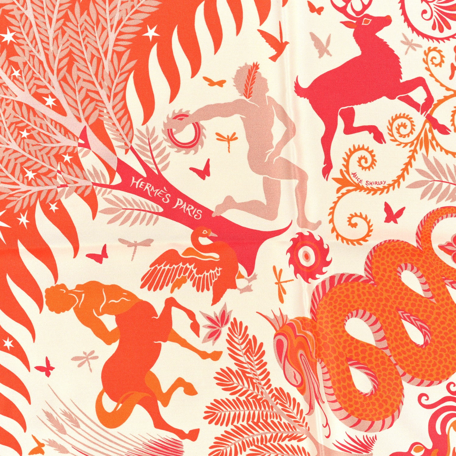 Hermes Silk Sous Le Charme d'Orphee Double Face Scarf 90 Orange Creme Corail 2 of 4