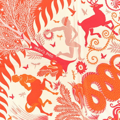 Hermes Silk Sous Le Charme d'Orphee Double Face Scarf 90 Orange Creme Corail 2 of 4