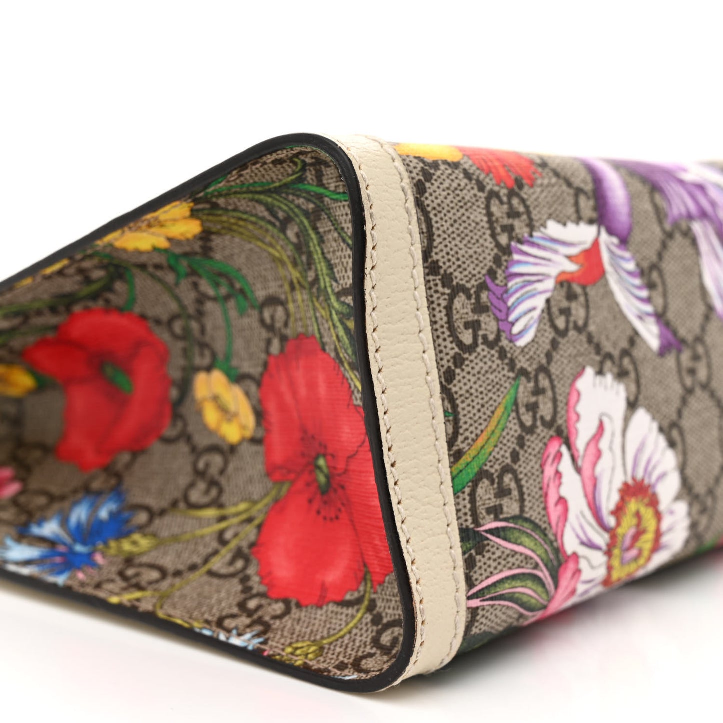 GG Supreme Monogram Flora Textured Calfskin Small Padlock Tote Beige Ebony Multicolor Mystic White