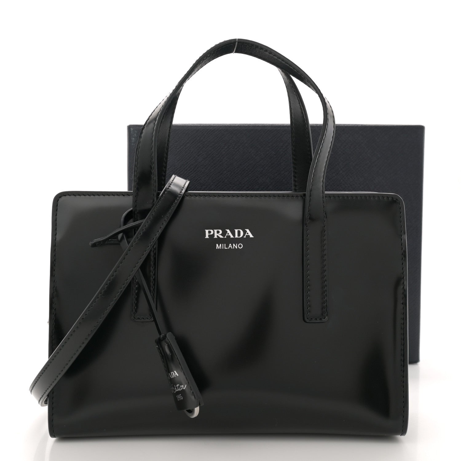 Prada Spazzolato Mini Re-Edition 1995 Double Handle Handbag Black 11 of 11