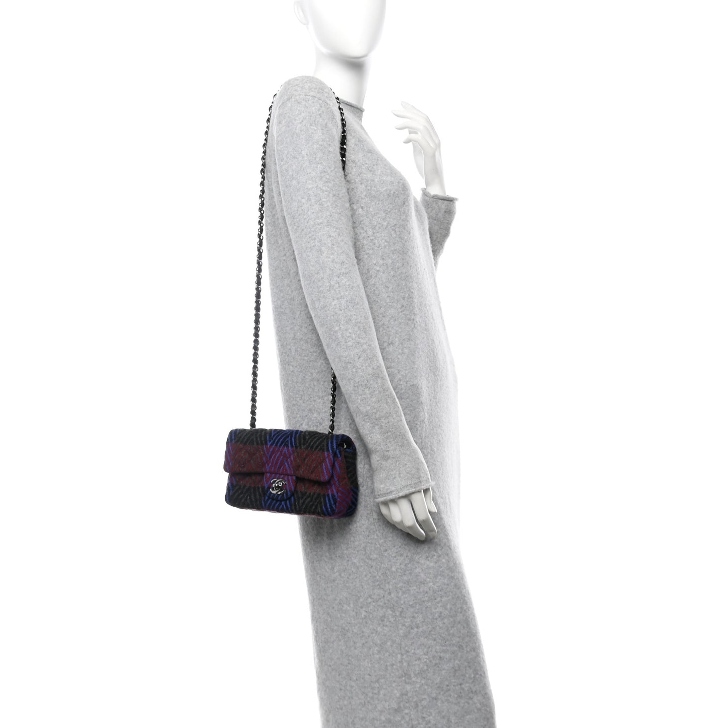 Wool Quilted Mini Rectangular Flap Red Grey Multicolor