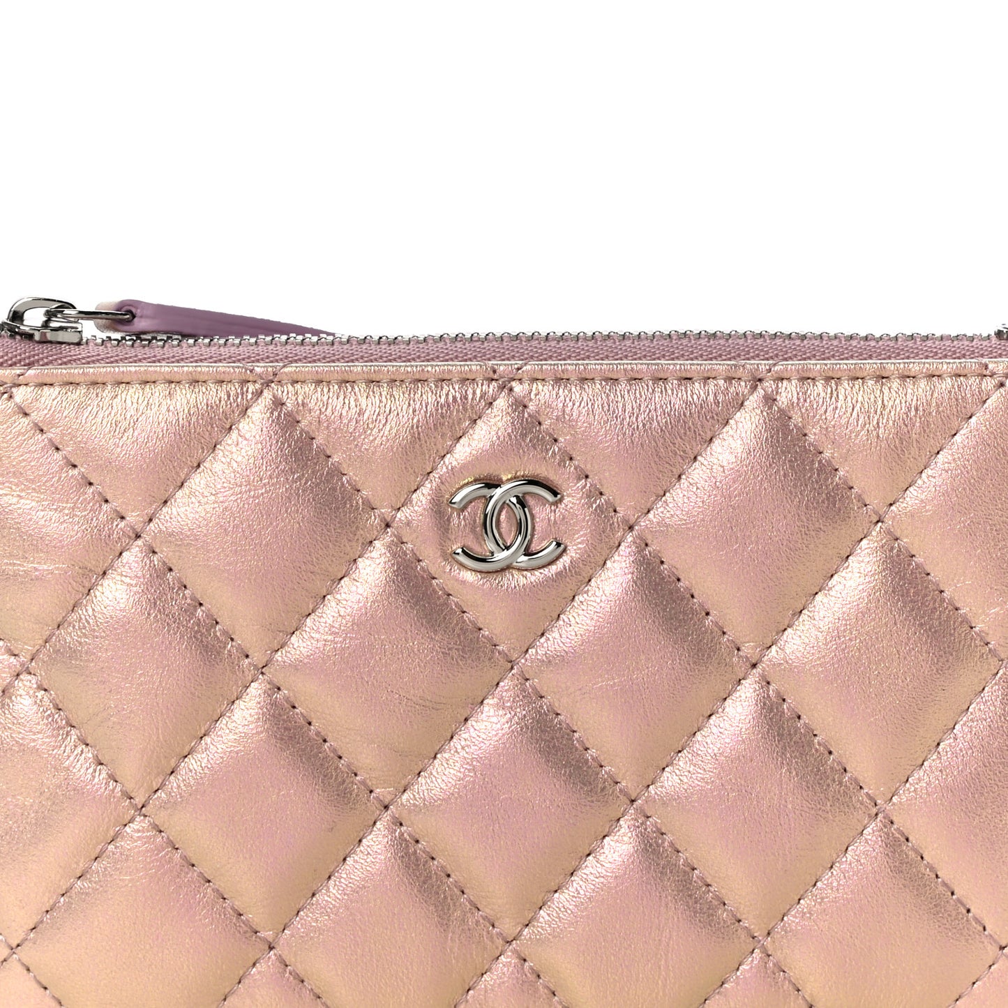 Iridescent Calfskin Quilted Small Cosmetic Case Pink