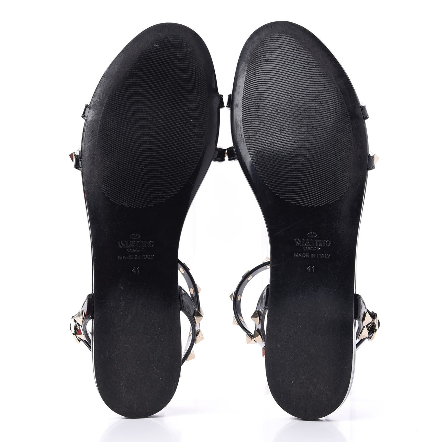 Patent Rockstud T-Strap Slingback Flat Sandals 41 Black