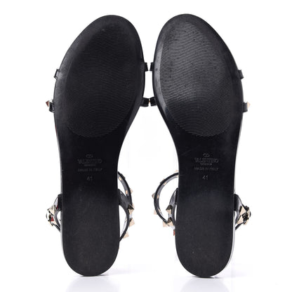 Valentino Garavani Patent Rockstud T-Strap Slingback Flat Sandals 41 Black 6 of 11