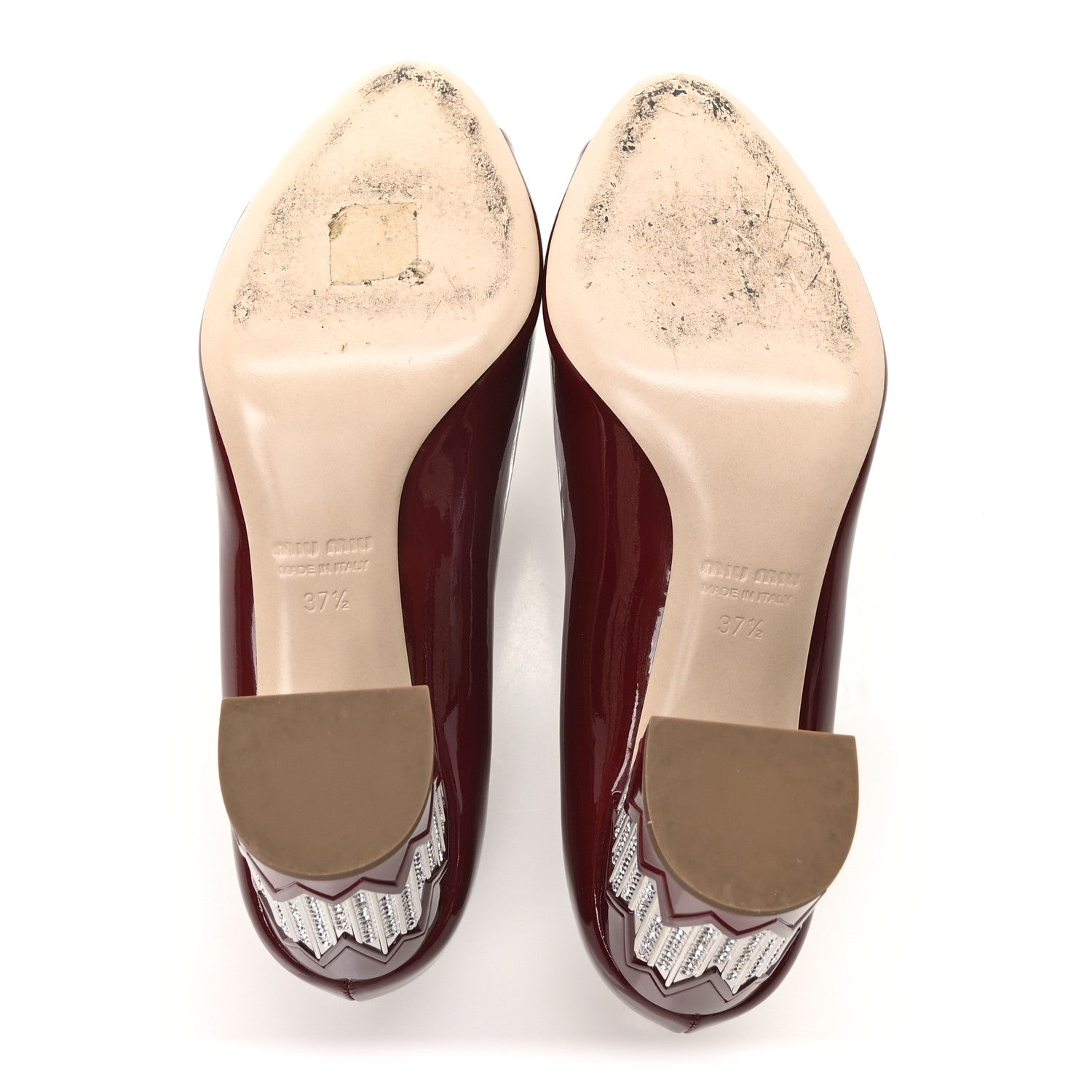 Miu Miu Patent Crystal Peep Toe Pumps 37.5 Burgundy 6 of 8