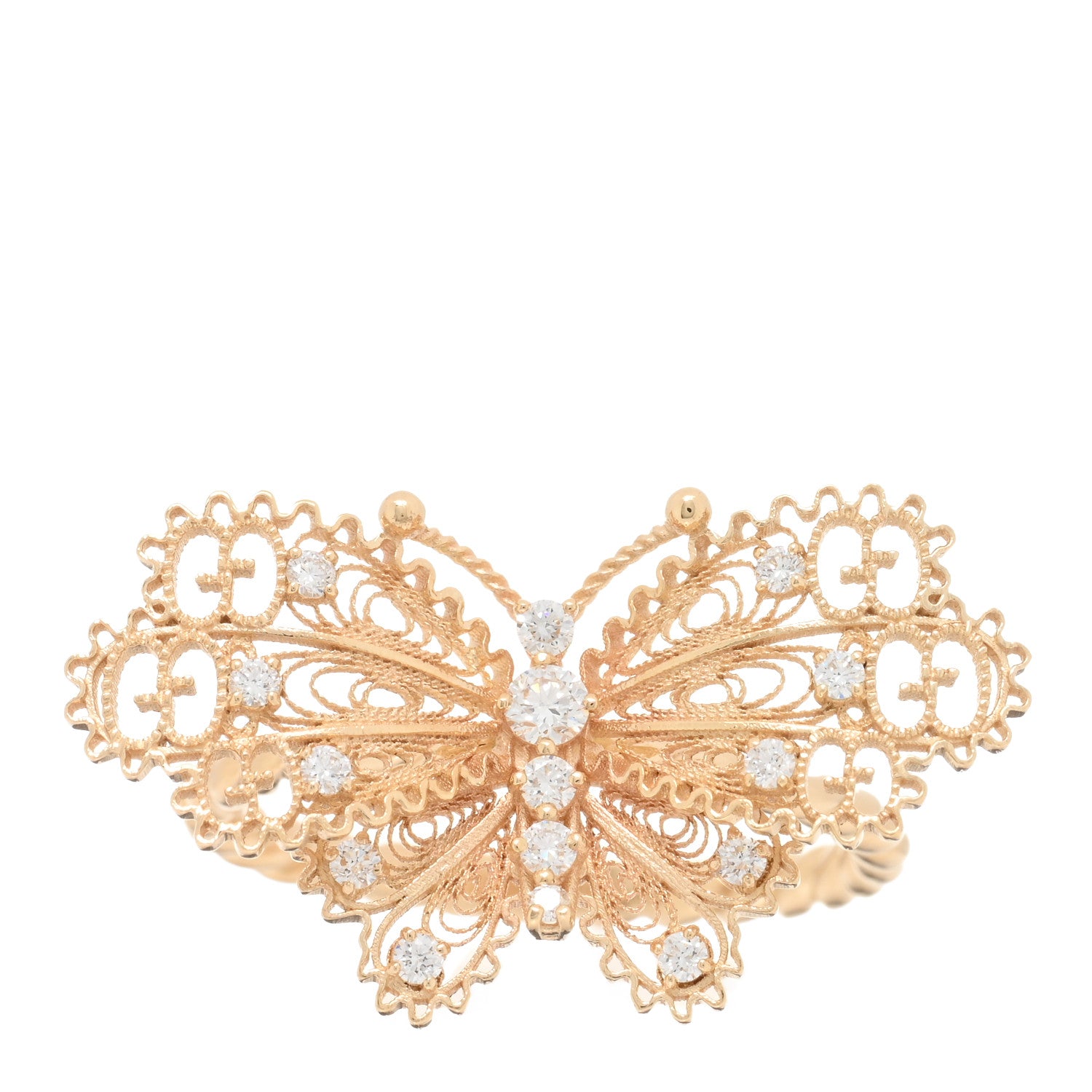 Gucci 18K Yellow Gold Diamond Butterfly Ring 57 8 1 of 5