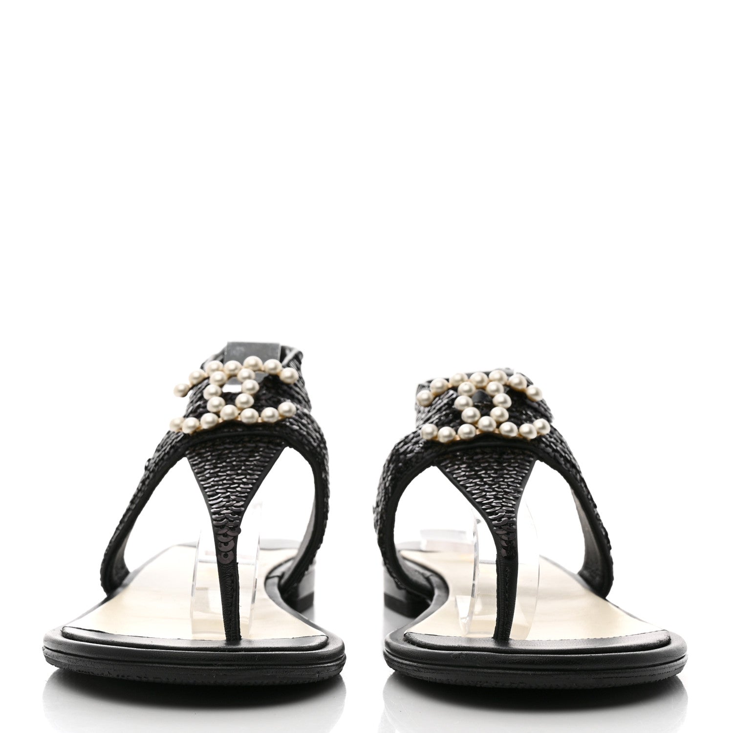 Chanel Lambskin Sequin Pearl CC Thong Sandals 38.5 Black 2 of 8