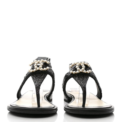 Chanel Lambskin Sequin Pearl CC Thong Sandals 38.5 Black 2 of 8