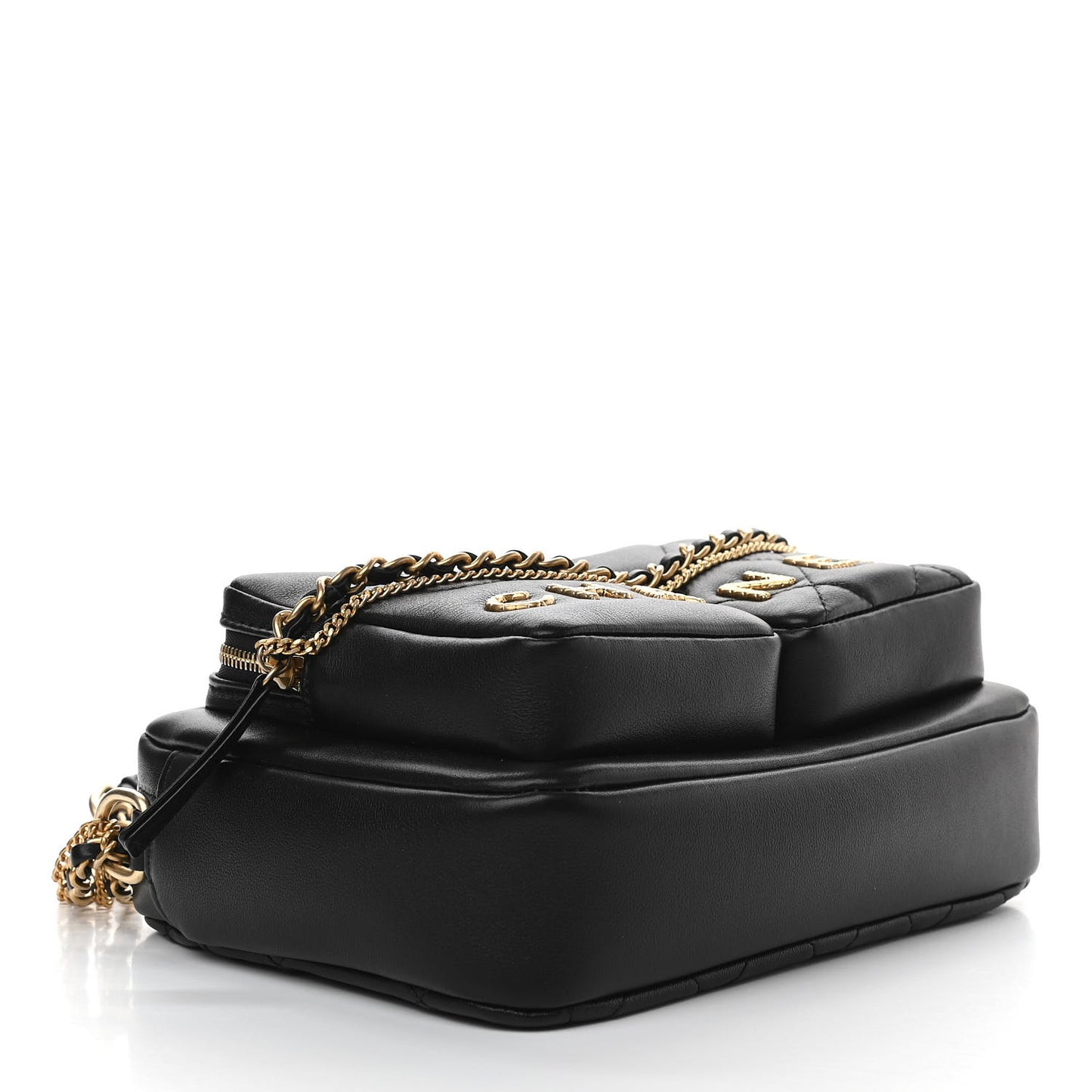 Calfskin Quilted Small Camera Case Black