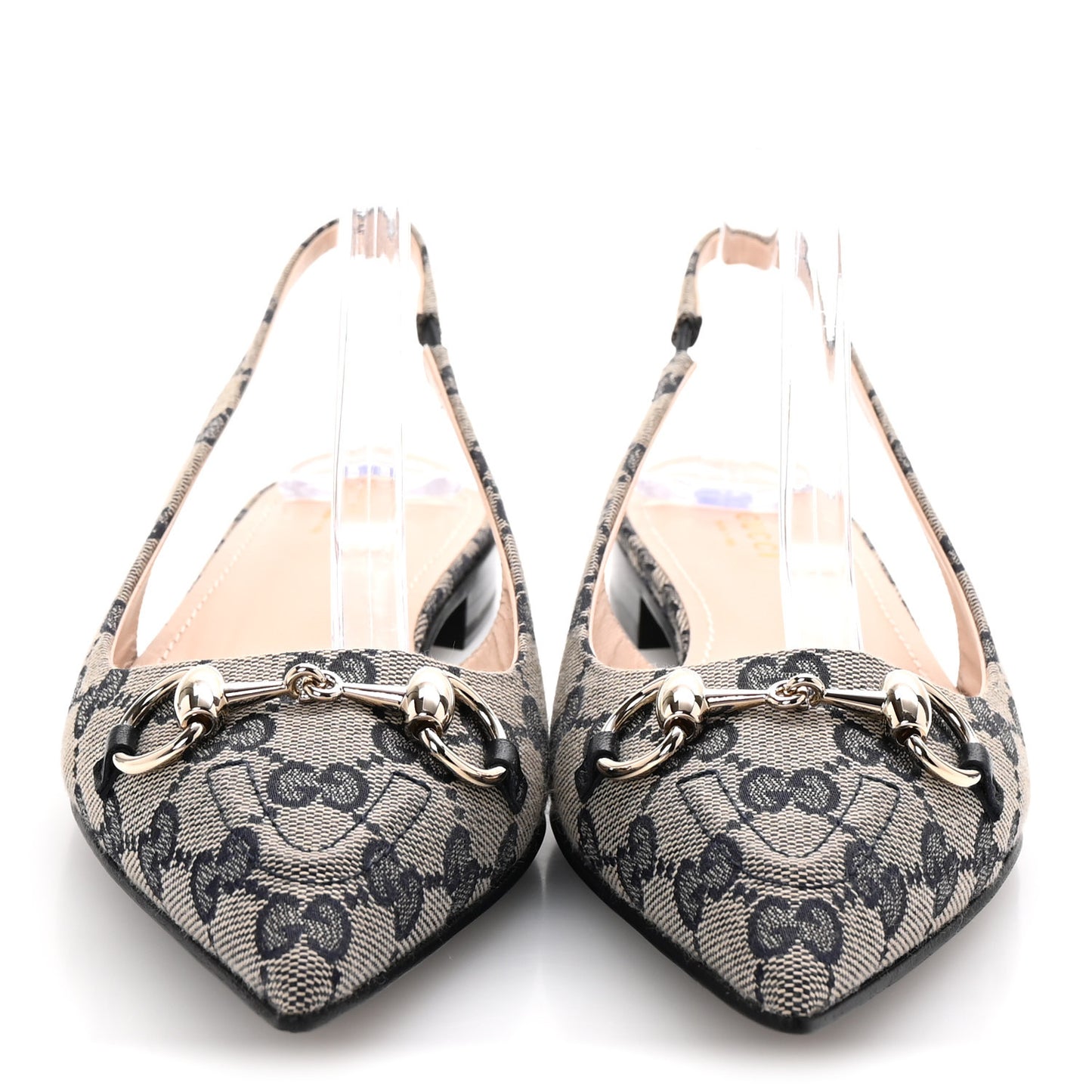 Monogram Horsebit Womens Slingback Ballet Flat 38.5 Beige Blue