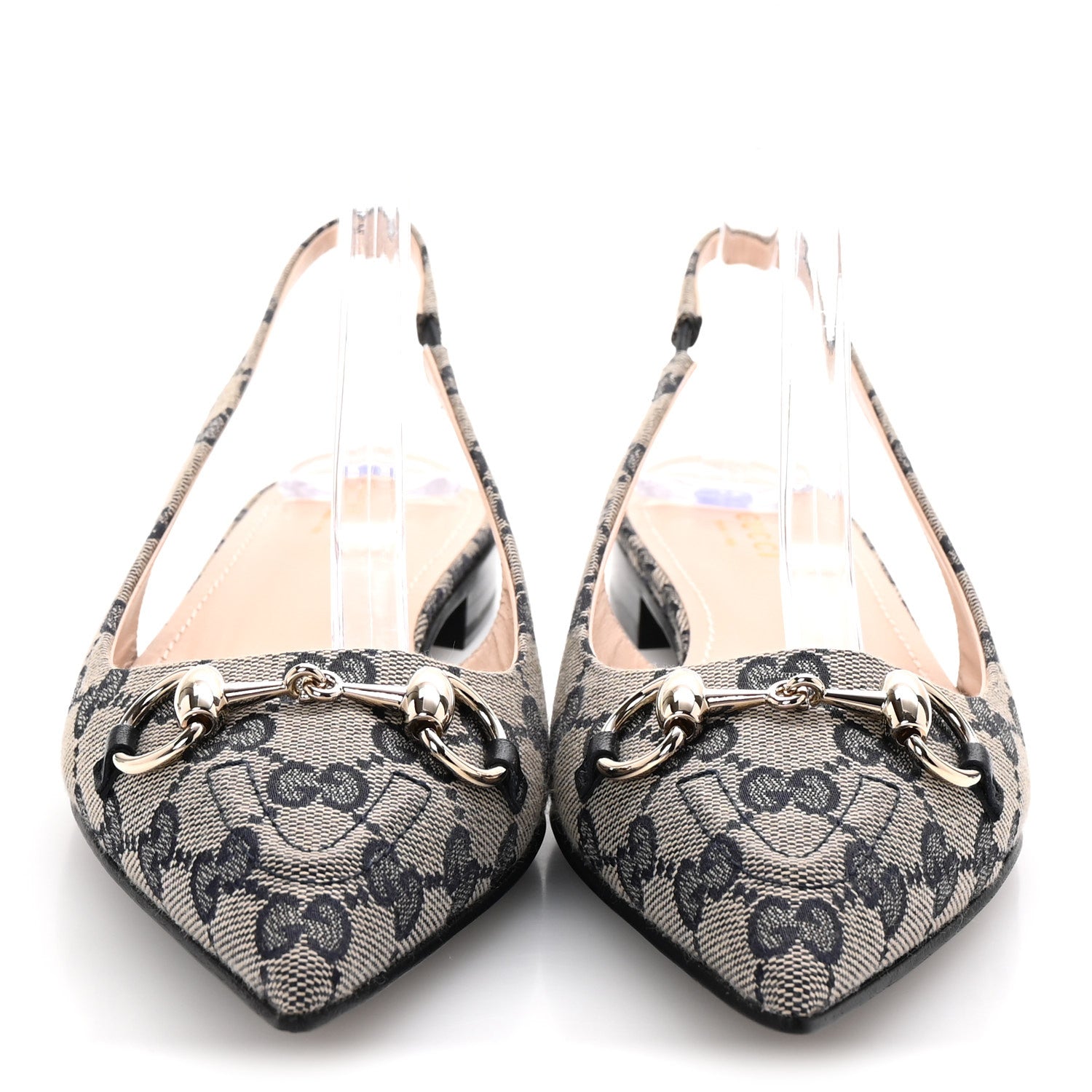 Gucci Monogram Horsebit Womens Slingback Ballet Flat 38.5 Beige Blue 3 of 10