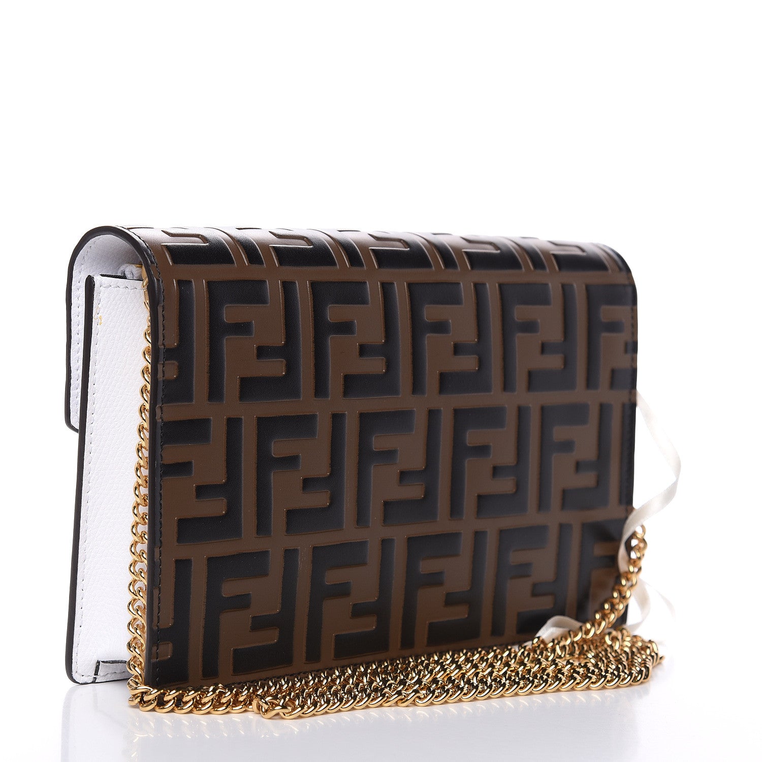 Fendi Vitello Cruise F is Fendi FF 1974 Embossed Medium Envelope Wallet On Chain Optical White Maya Black 3 of 9
