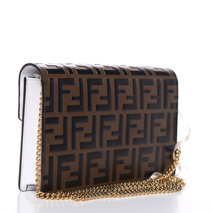 Fendi Vitello Cruise F is Fendi FF 1974 Embossed Medium Envelope Wallet On Chain Optical White Maya Black 3 of 9