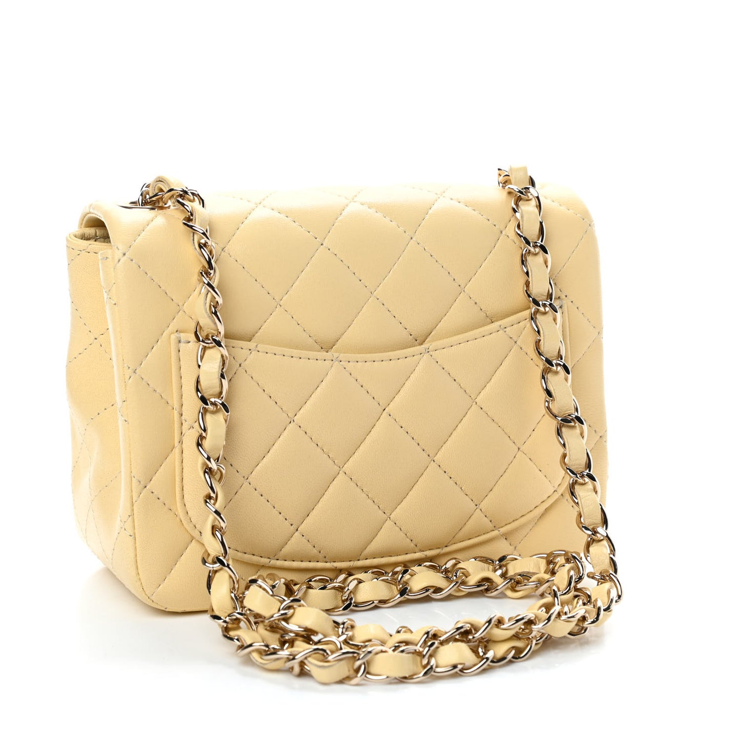 Lambskin Quilted Mini Square Flap Light Yellow