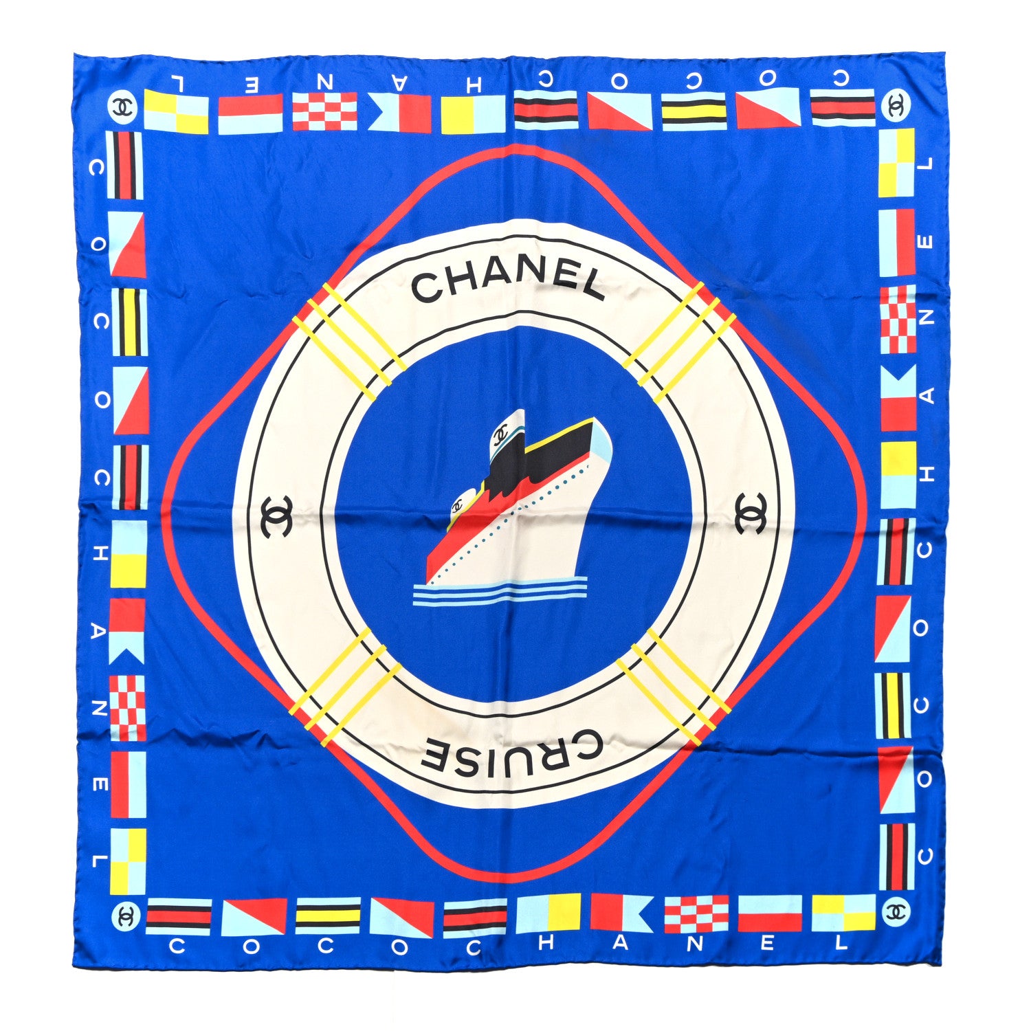 Chanel Silk Cruise Print CC Square Scarf Blue 1 of 4