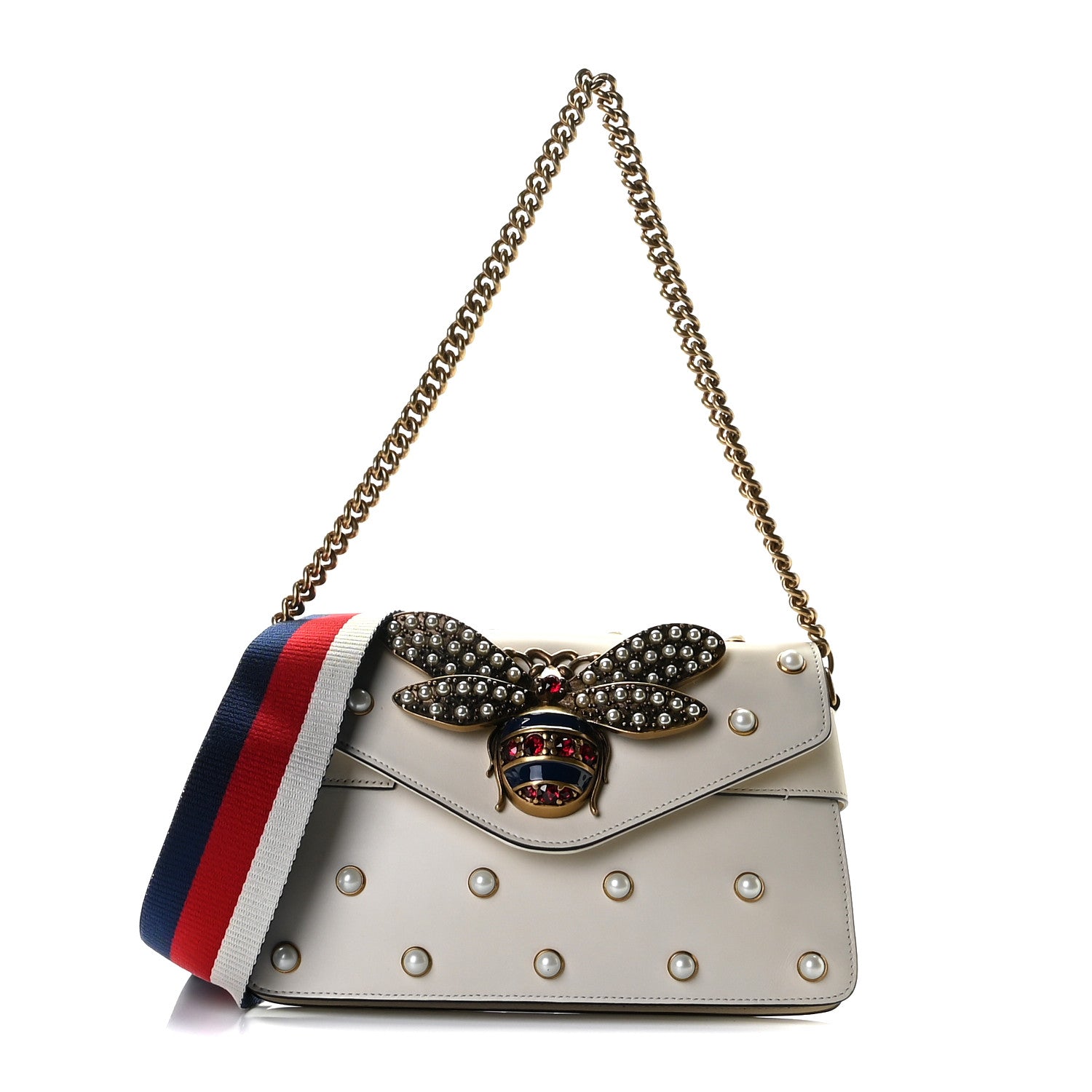 Gucci Nappa Pearl Studded Mini Queen Margaret Broadway Shoulder Bag Mystic White 1 of 14