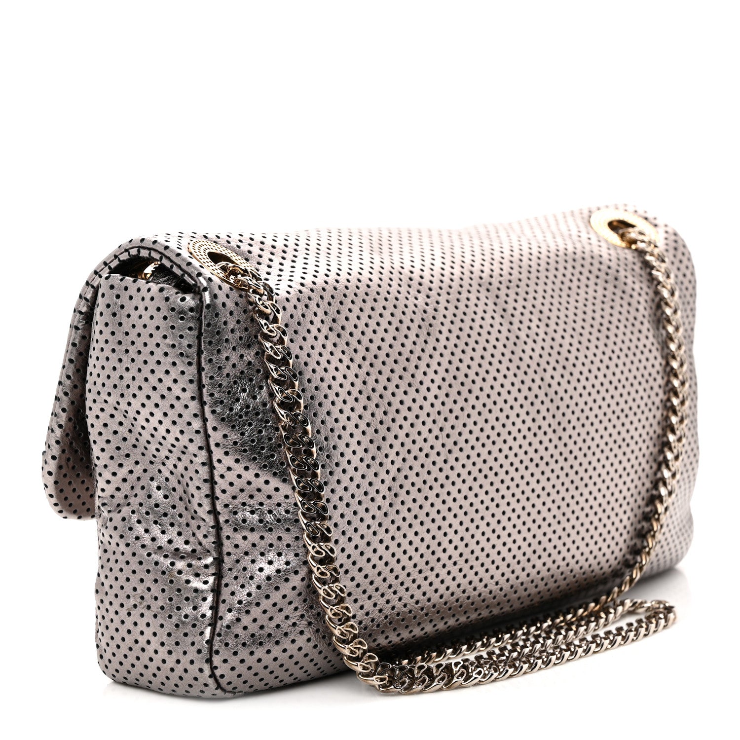 Chanel Metallic Crackled Calfskin Perforated Drill Flap Bronze 3 of 10