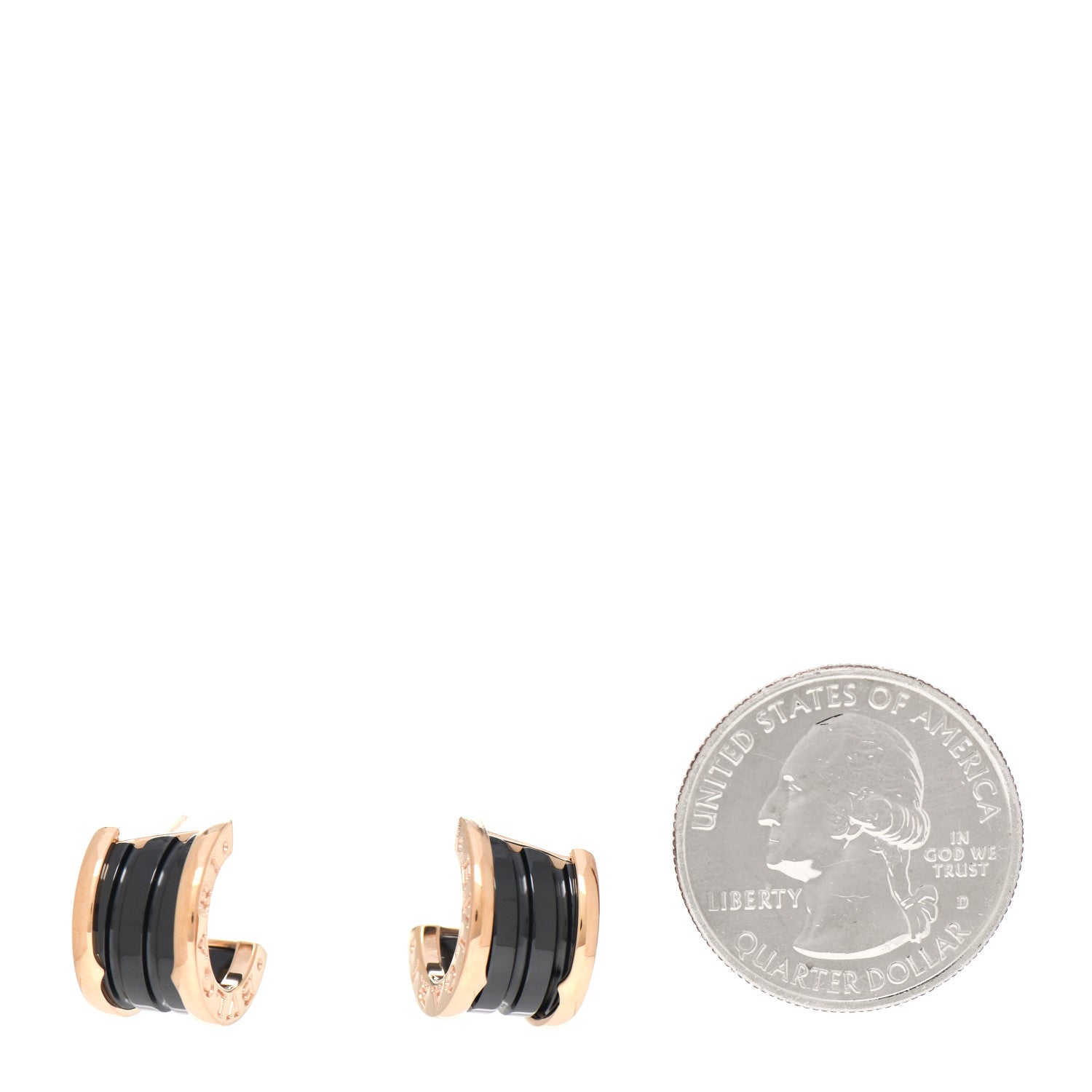 Bulgari 18K Rose Gold Black Ceramic B.Zero1 Hoop Earrings 2 of 4