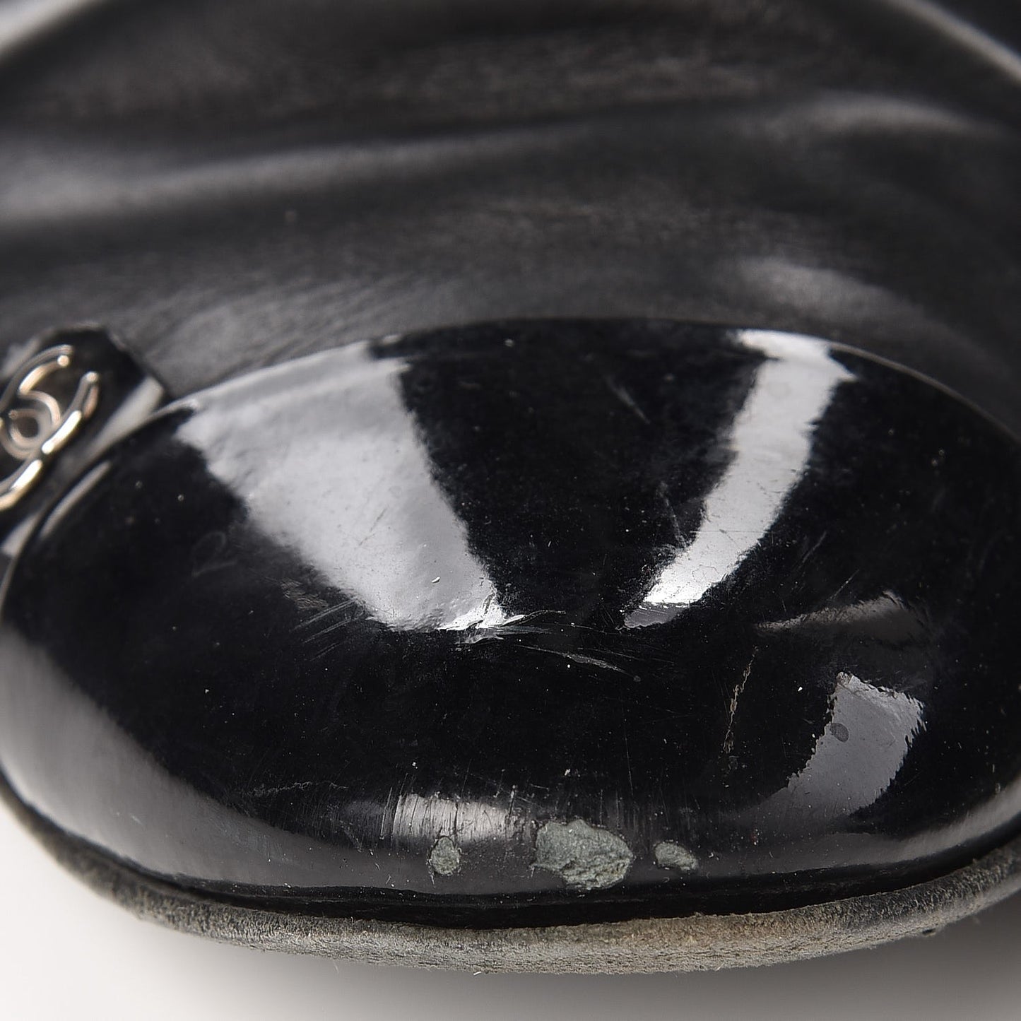 Lambskin Patent Cap Toe CC High Boots 38 Black