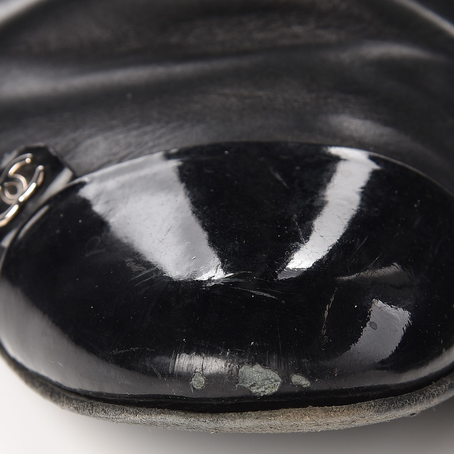 Chanel Lambskin Patent Cap Toe CC High Boots 38 Black 13 of 18