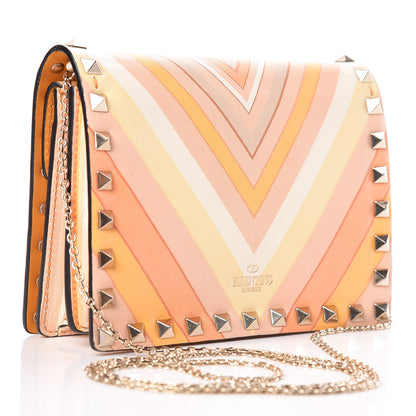 Valentino Garavani Vitello Native Couture 1975 Rockstud Wallet on Chain Mandarin Sorbet 3 of 11