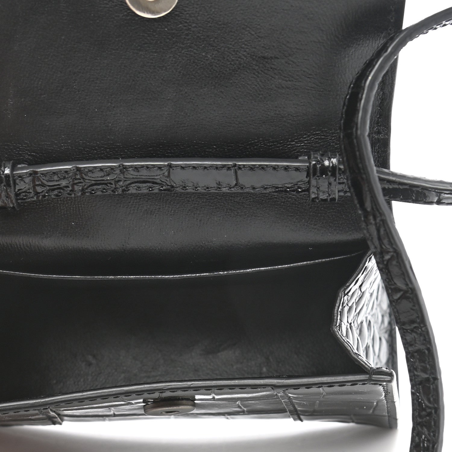 Balenciaga Shiny Calfskin Monochrome Crocodile Embossed Hourglass Top Handle Bag Mini Black 5 of 10