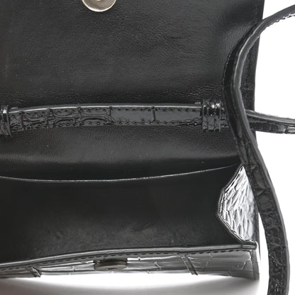 Balenciaga Shiny Calfskin Monochrome Crocodile Embossed Hourglass Top Handle Bag Mini Black 5 of 10