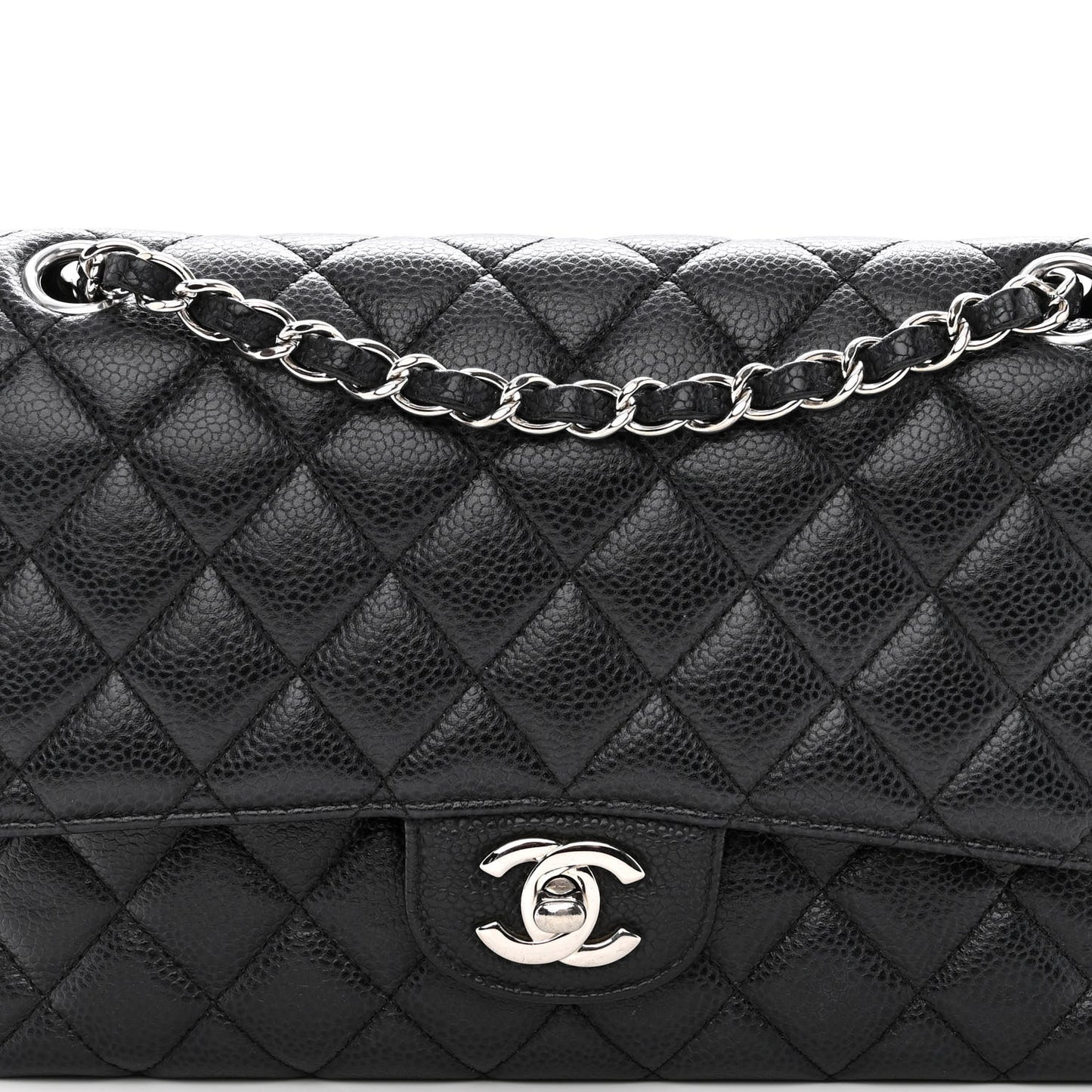 Caviar Quilted Medium Double Flap Black