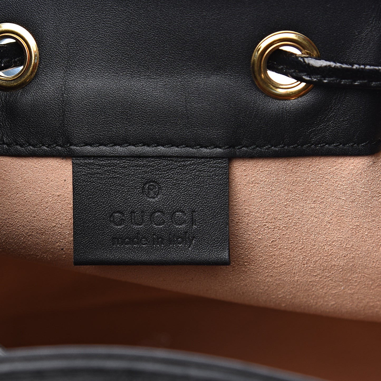 Suede Patent Web Mini Ophidia Bucket Bag Black