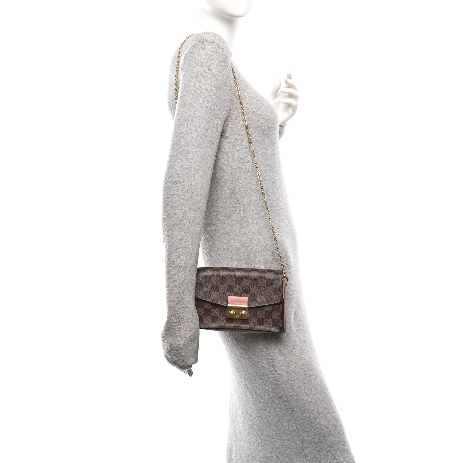 Louis Vuitton Damier Ebene Croisette Chain Wallet Magnolia 2 of 11