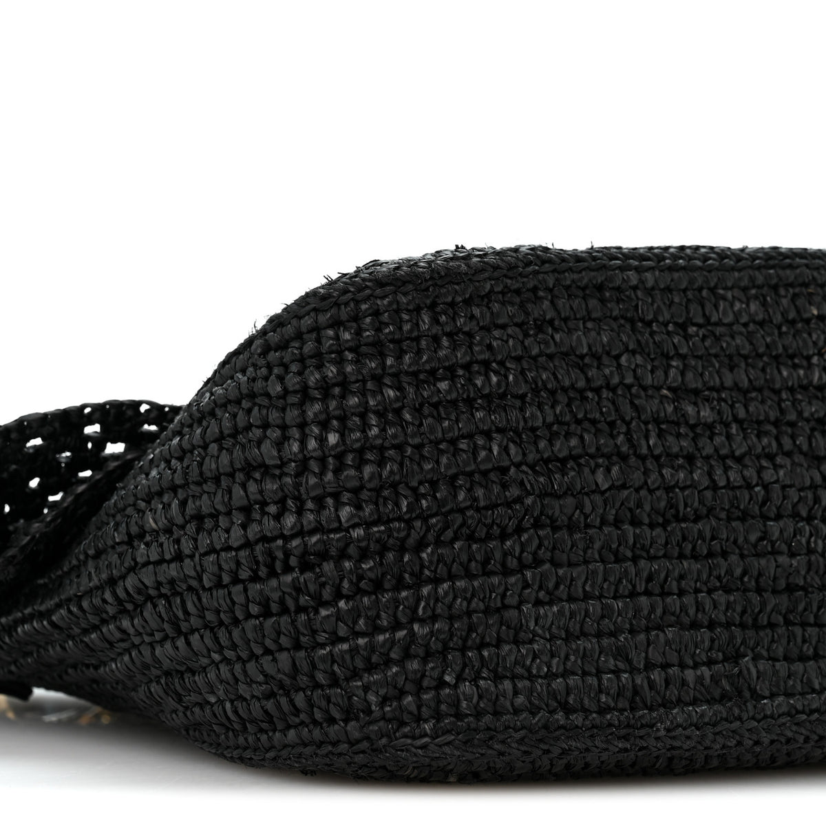 Raffia Donut Chain Medium Ola Shoulder Bag Black