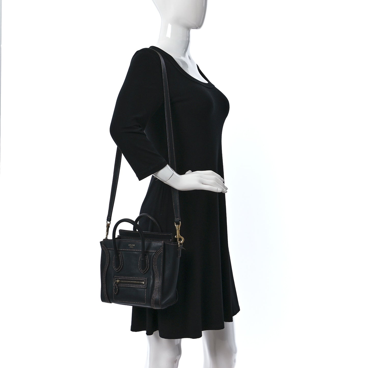 Shiny Smooth Calfskin Stitched Nano Luggage Black Multicolor