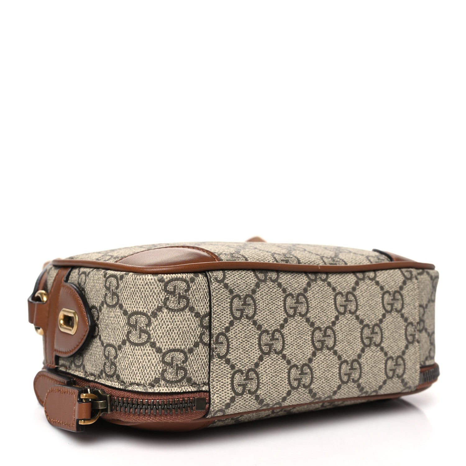 Gucci GG Supreme Monogram Textured Calfskin Emblem Mini Crossbody Beige Dark Brown 4 of 11