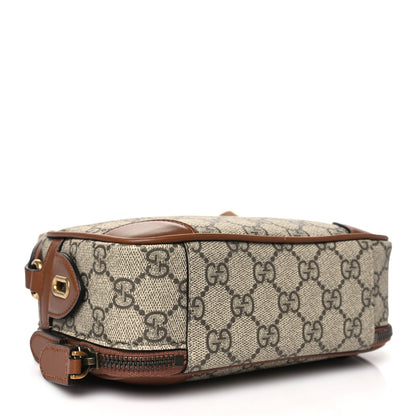 Gucci GG Supreme Monogram Textured Calfskin Emblem Mini Crossbody Beige Dark Brown 4 of 11
