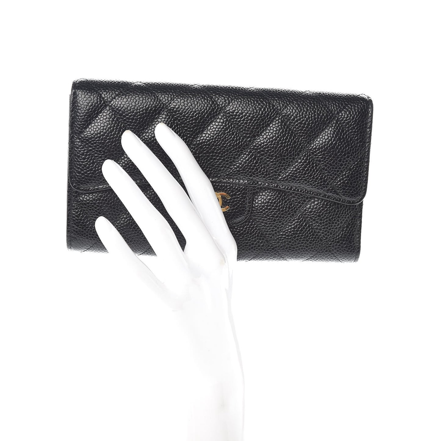 Caviar Quilted Large Flap Wallet Black
