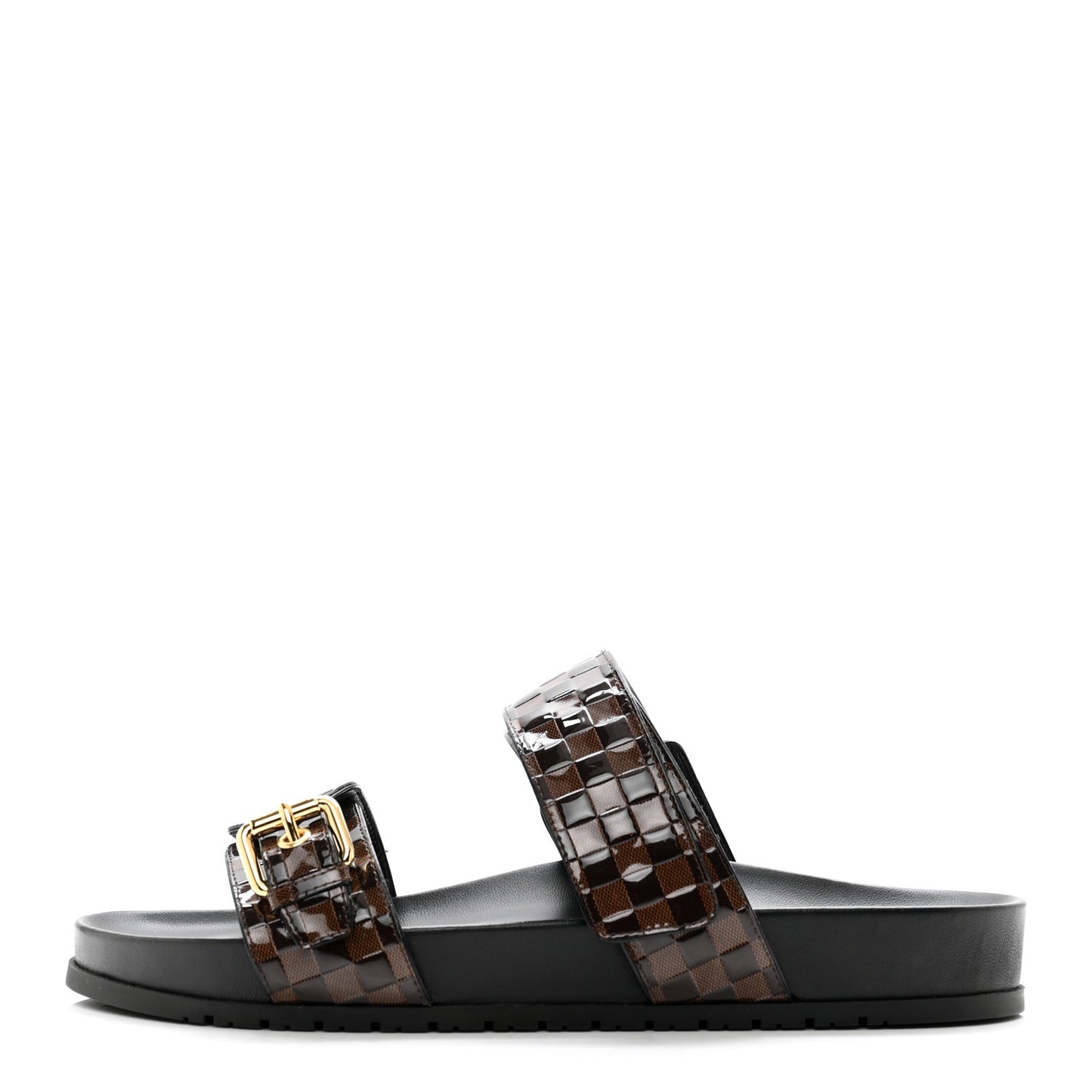 Damier Patent Calfskin Bom Dia Flat Sandals 41 Ebene