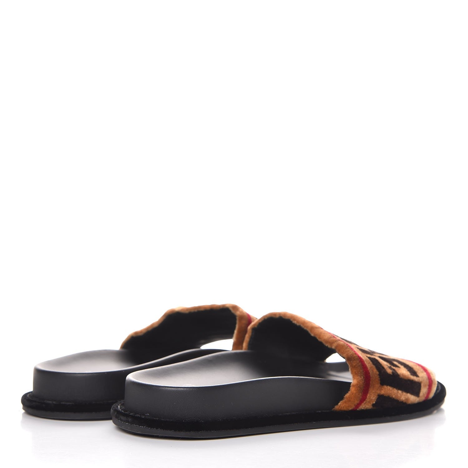 Fendi Velvet FF Slide Sandals 37 Testa di Moro Tobacco Fragola 4 of 10