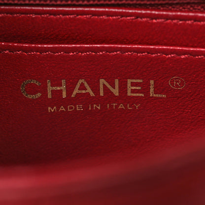 Chanel Lambskin Reverse Chevron Quilted Mini Round Top Handle Flap Red 6 of 13