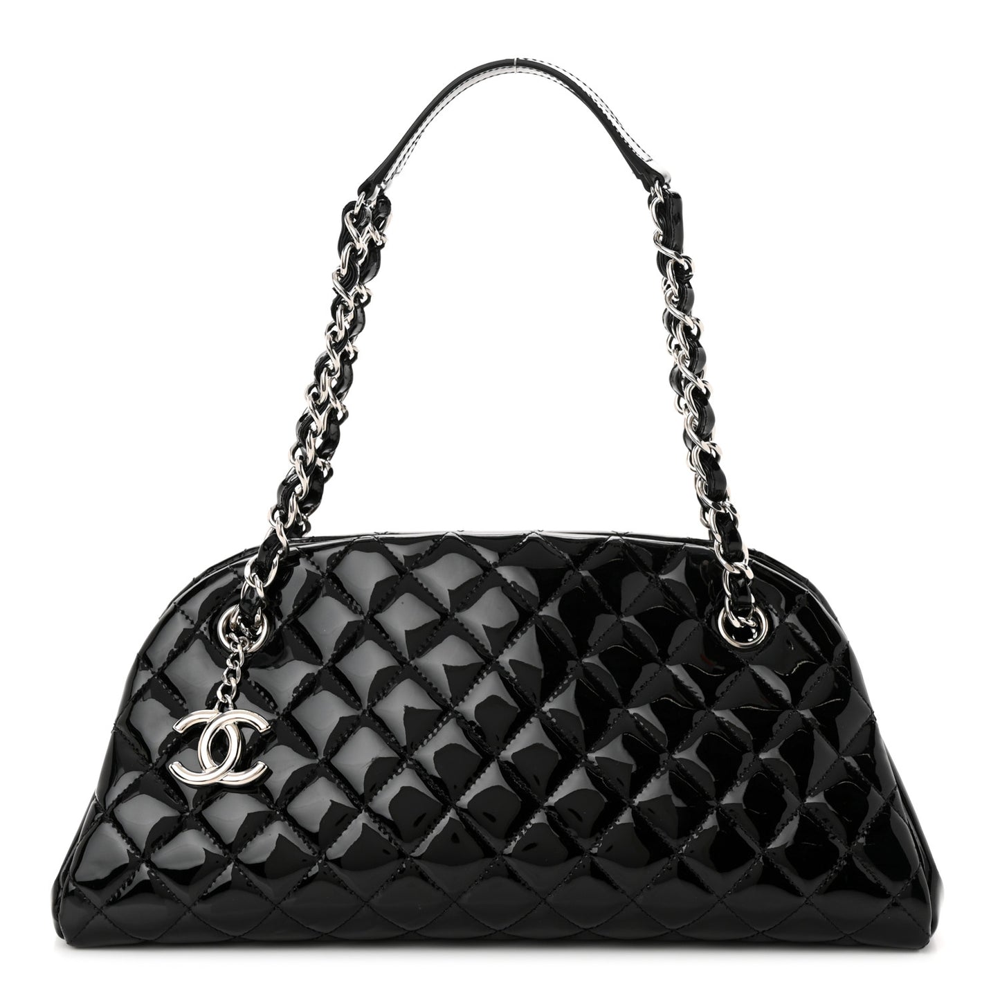 Patent Quilted Medium Just Mademoiselle Bowling Bag Black