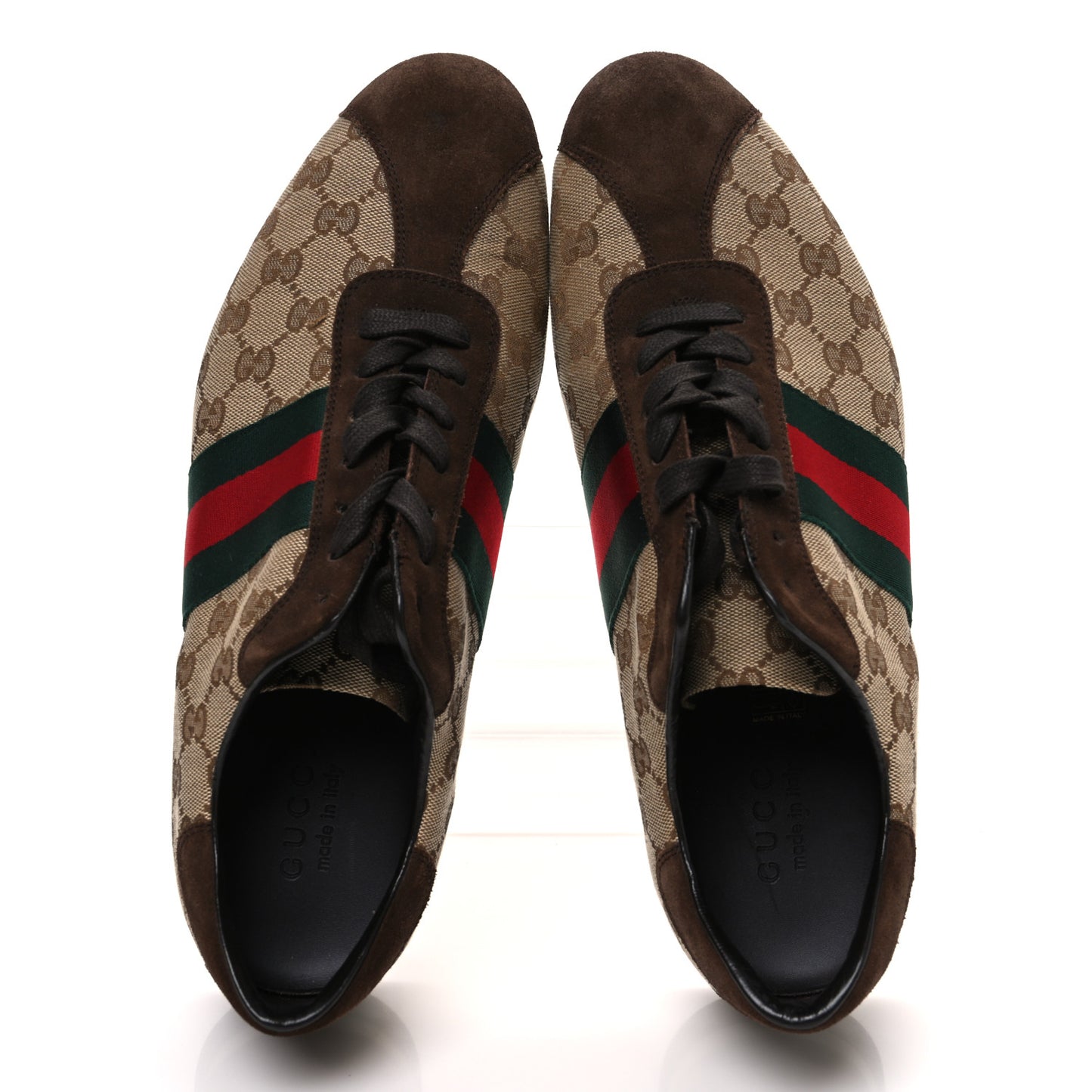 GG Monogram Suede Vintage Web Mens Sneakers 10.5 Dark Chestnut