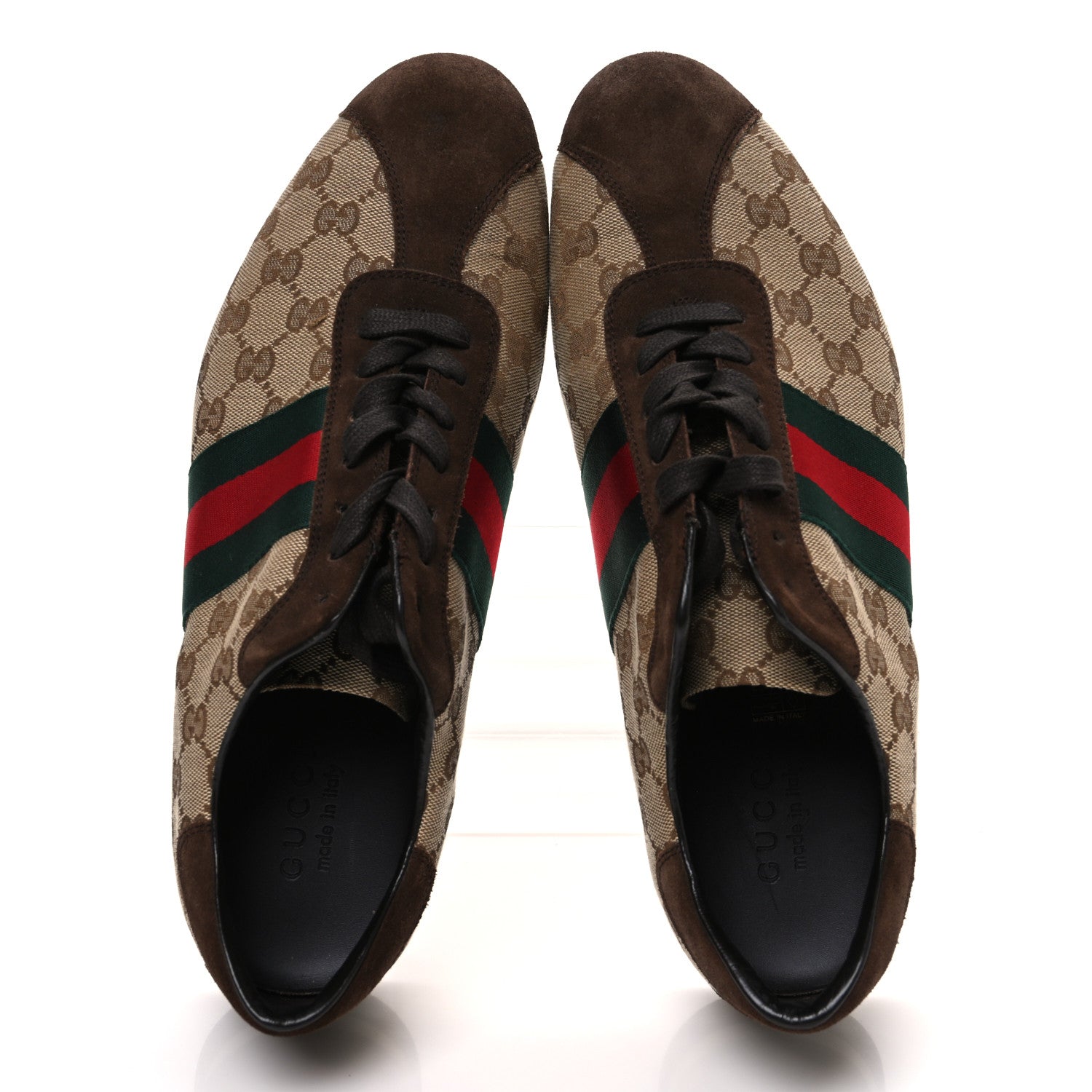 Gucci GG Monogram Suede Vintage Web Mens Sneakers 10.5 Dark Chestnut 2 of 11