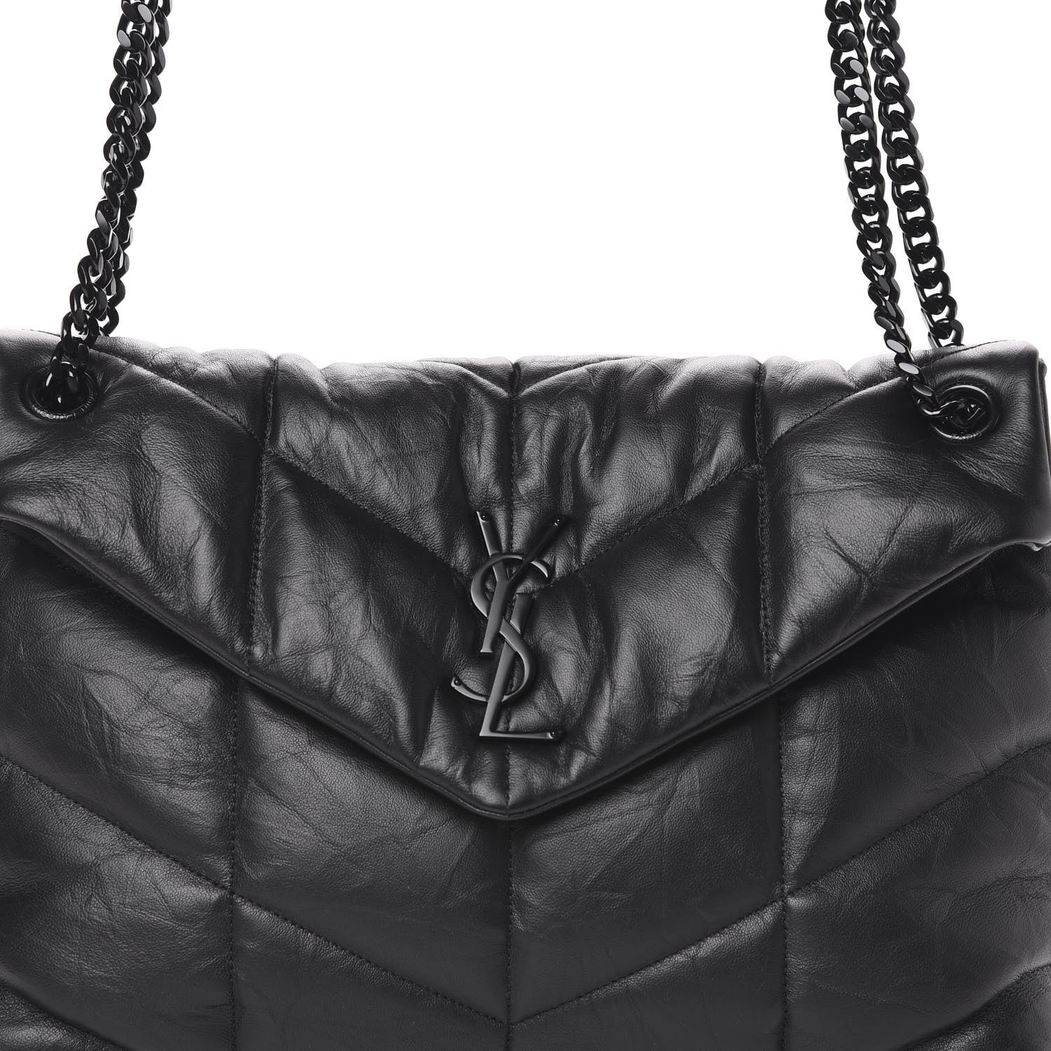 Saint Laurent Lambskin Quilted Medium Loulou Puffer Monogram Chain Satchel Black 8 of 8