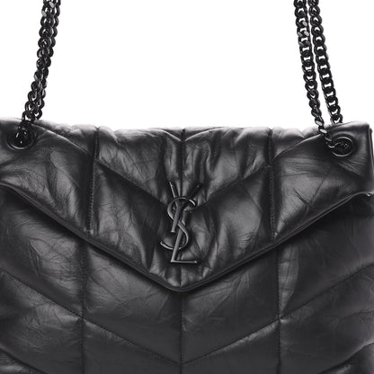 Saint Laurent Lambskin Quilted Medium Loulou Puffer Monogram Chain Satchel Black 8 of 8