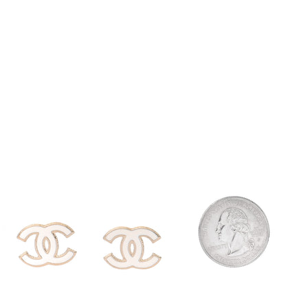 Chanel Enamel CC Earrings Gold White 2 of 5