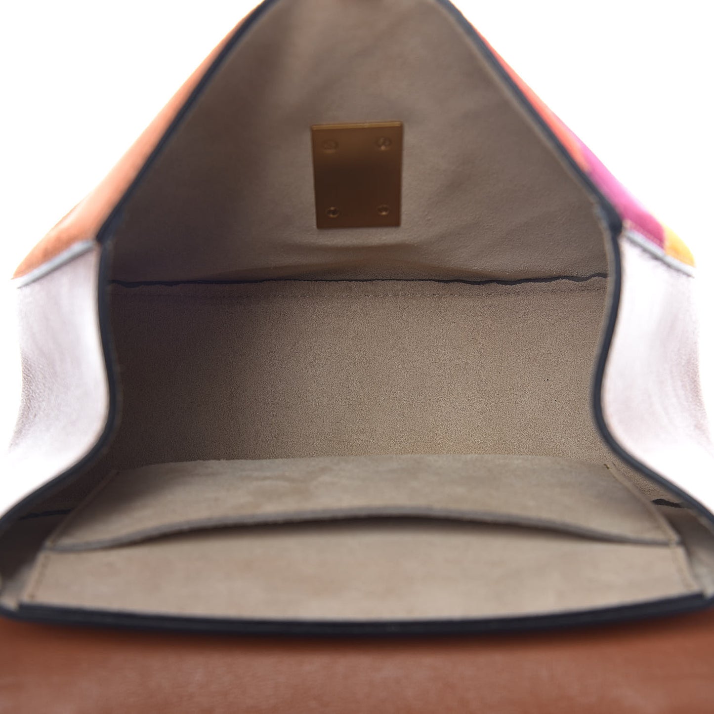 Calfskin Suede Rainbow Patchwork Drew Shoulder Bag Caramel